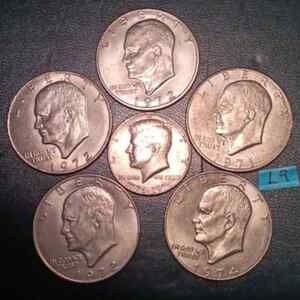 5 Eisenhower Silver Dollars & 1 Bicentennial Kennedy 1/2 Dollar